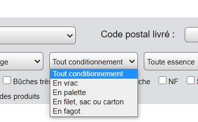 Comment selectionner le conditionnement sur Bois-de-Chauffage.Net